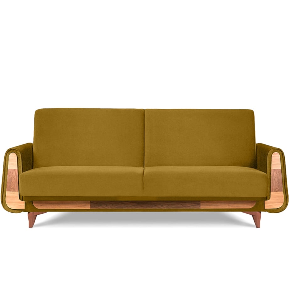 KONSIMO GUSTAVO Żółta aksamitna rozkładana sofa