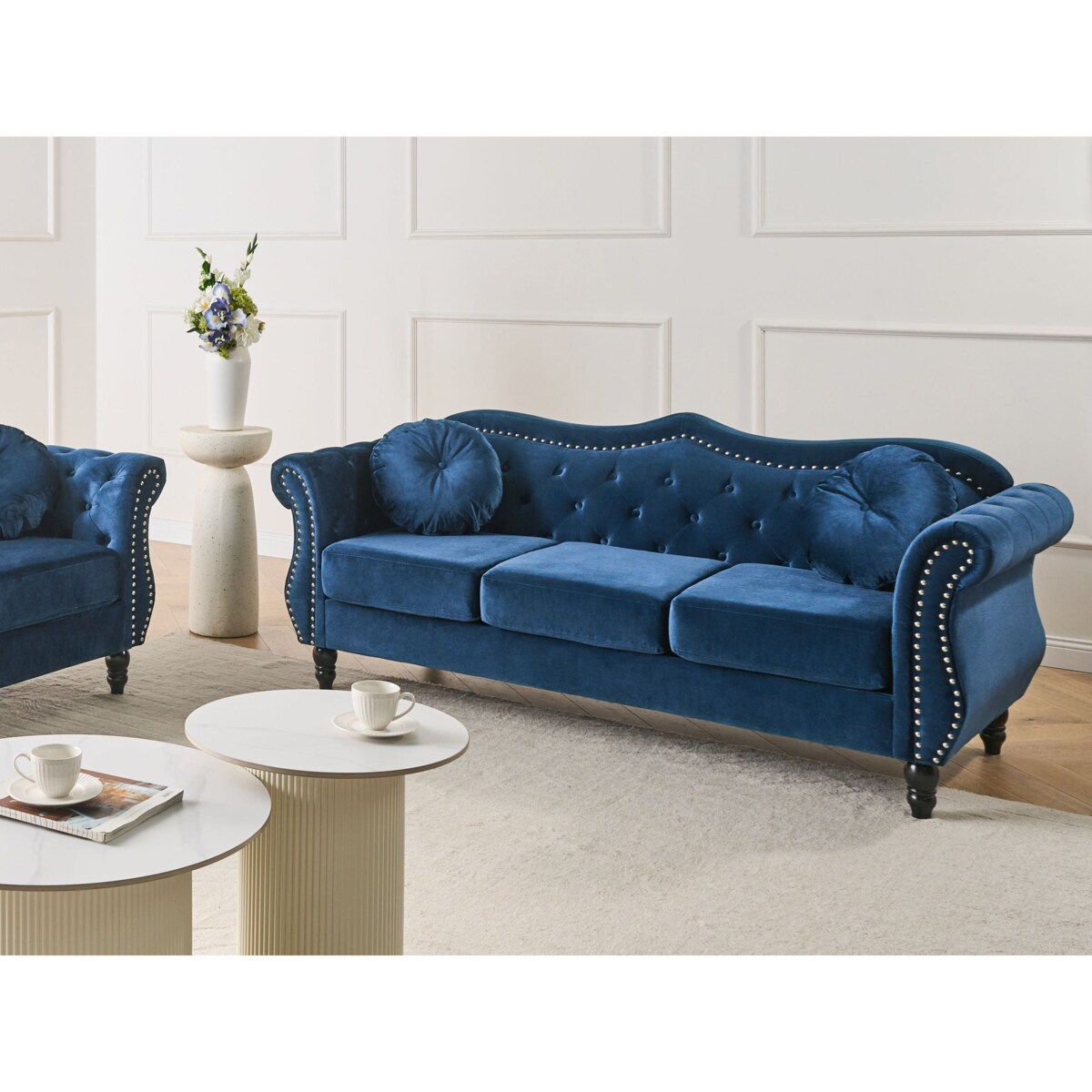 Sofa dla 3 osób SKIEN Welur Granatowy