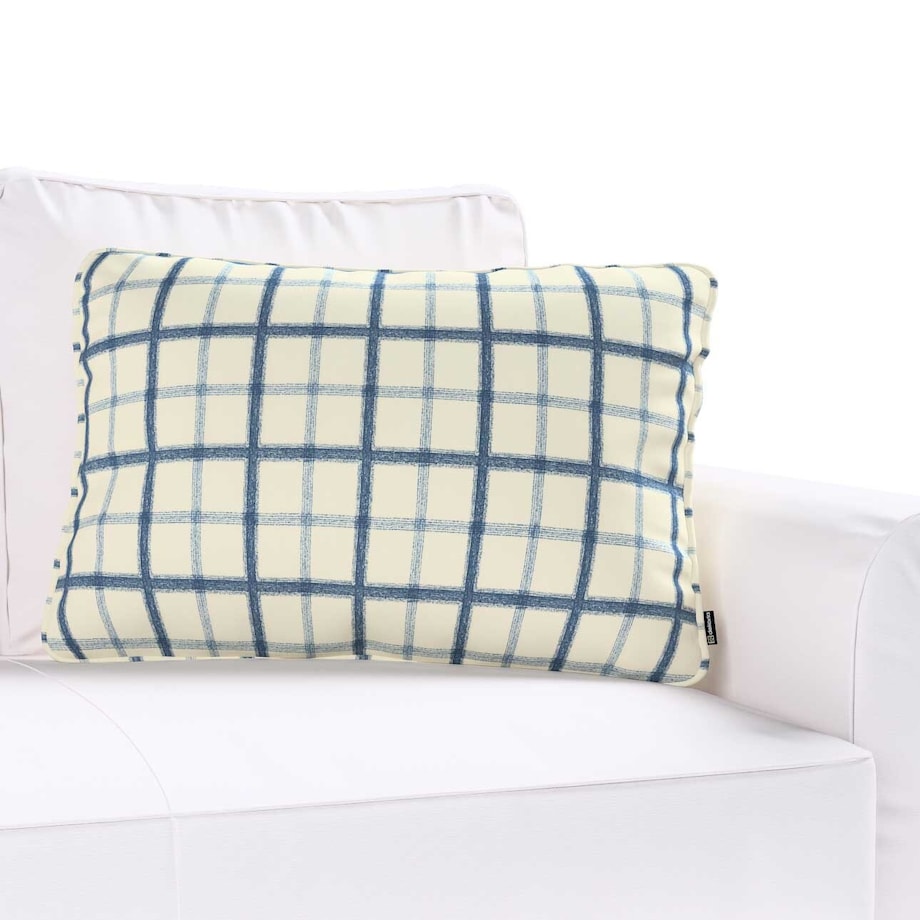 Poszewka Gabi na poduszkę prostokątna 60x40 niebieska kratka tle ecru
