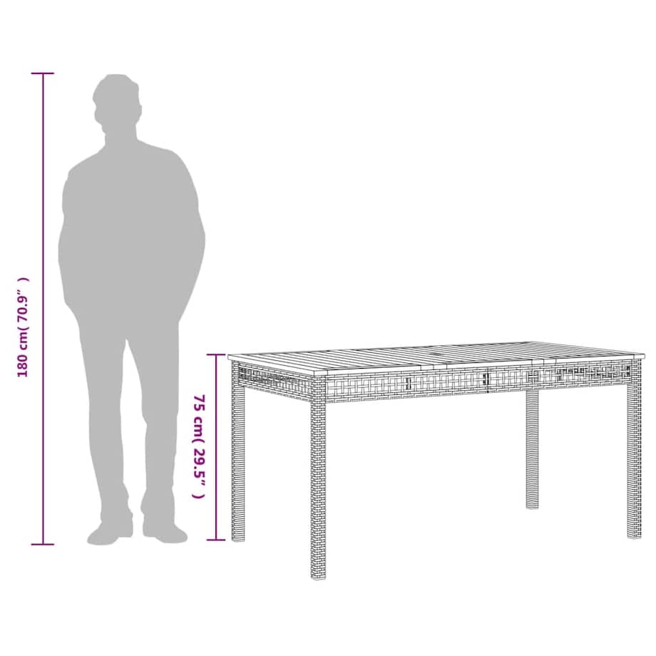 vidaXL Stół ogrodowy, beżowy, 140x80x75 cm, polirattan i akacja