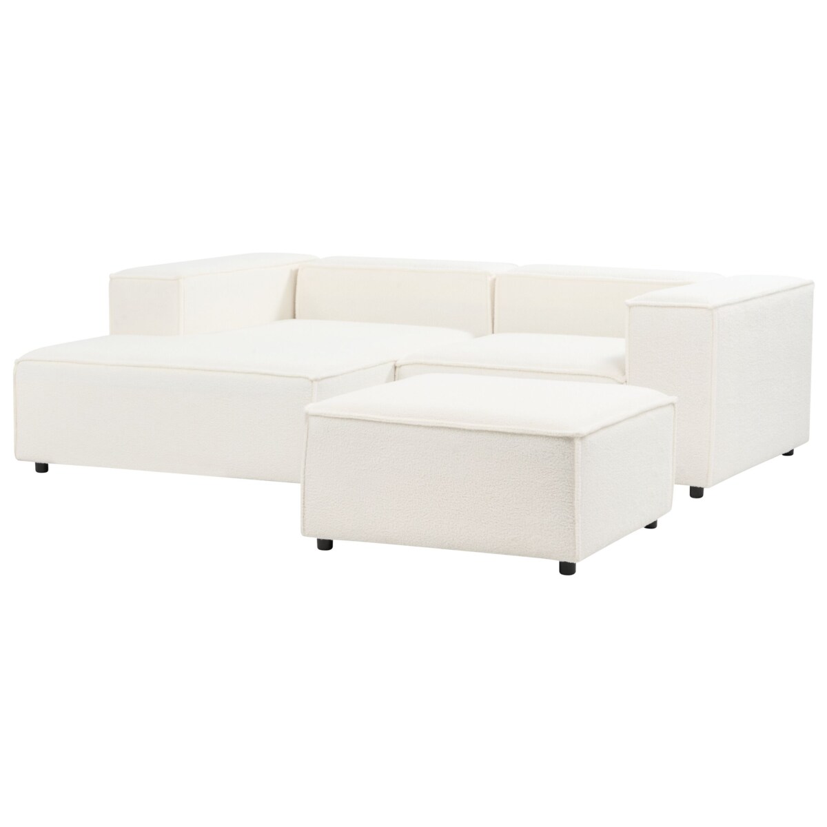 Narożnik modułowy ARDAL Boucle Biały z otomaną dla 2 osób Prawostronny