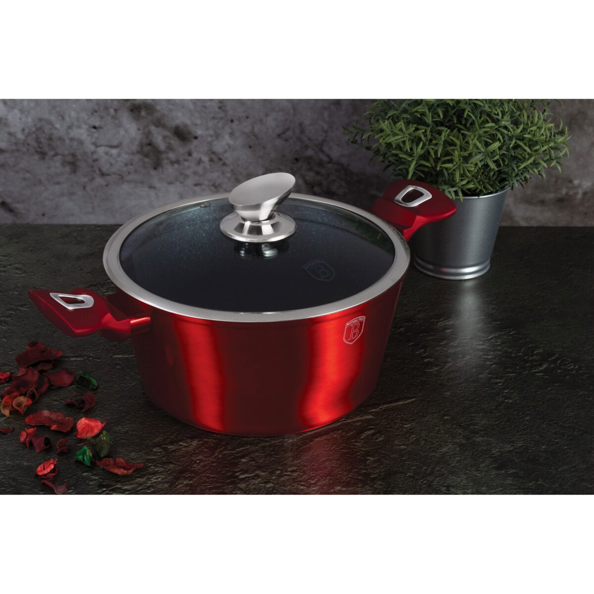 Zestaw 15 elementów garnki, patelnie, akcesoria Metallic Line Burgundy Berlinger Haus BH-1226