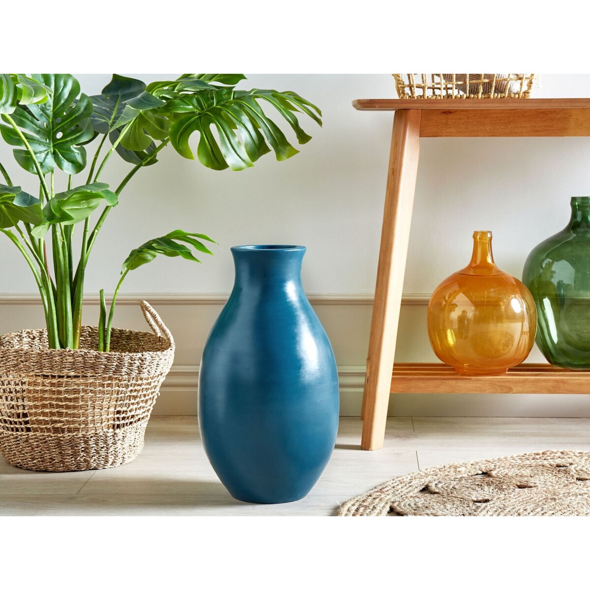 Wazon dekoracyjny z terakoty 48 cm niebieski STAGIRA