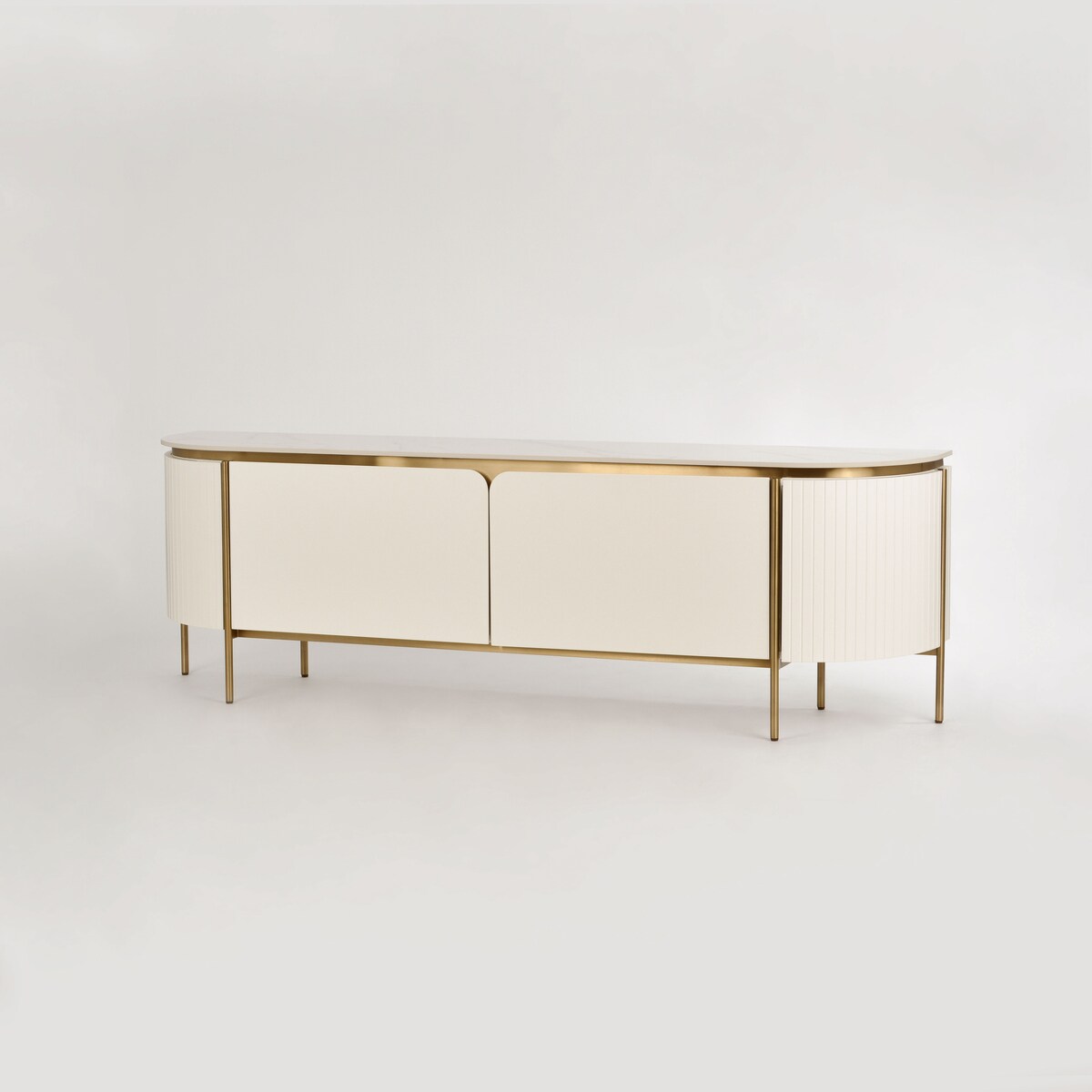 Ryflowana szafka RTV złota kremowa Bueno Glamour Premium 200x40x60