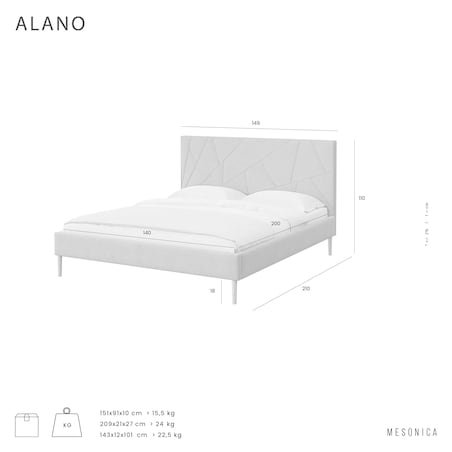 Mesonica Łóżko Alano, geometryczne beżowe, 140x200