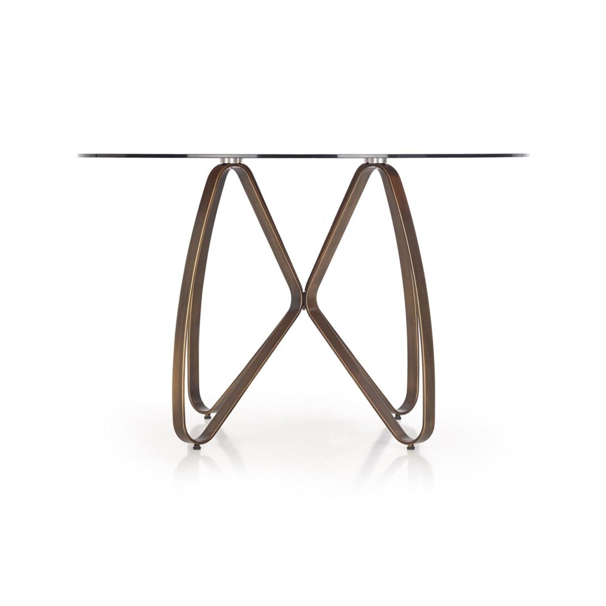 STÓŁ OKRĄGŁY 120 cm Luna SZKLANY BLAT brązowy ZŁOTE NOGI