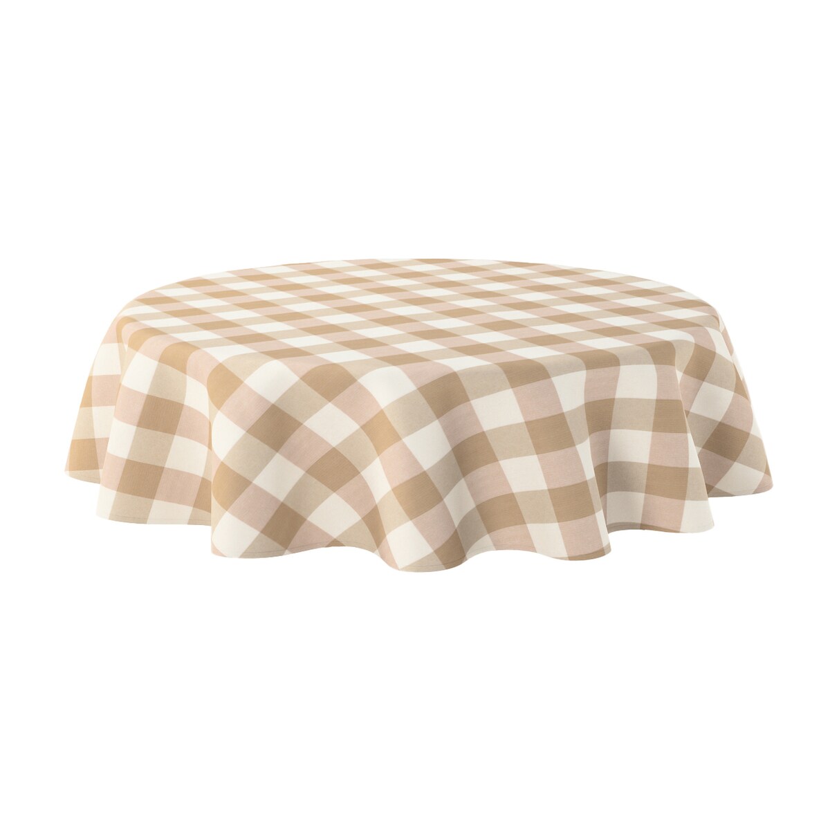 Obrus okrągły 130 x 130 cm beżowo-biała krata (5,5x5,5cm)