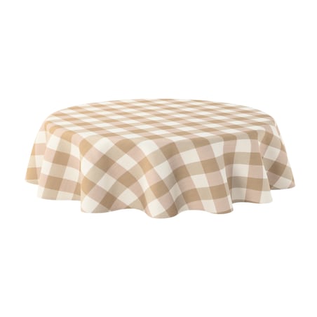 Obrus okrągły 130 x 130 cm beżowo-biała krata (5,5x5,5cm)