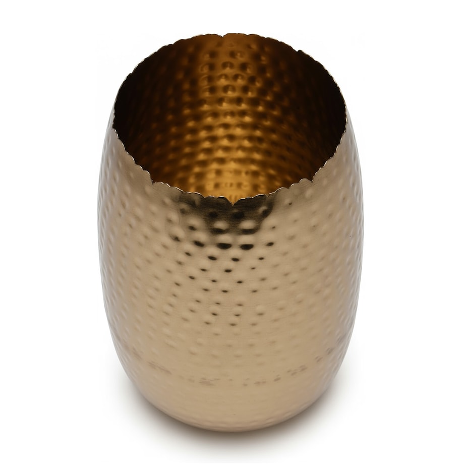 Wazon Metalowy Zdobiony Dekoracyjny 18X29 Cm Waza Ozdobna Na Kwiaty Złoty