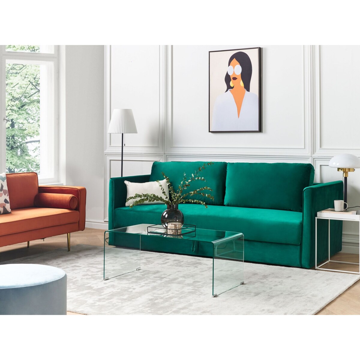 Sofa rozkładana welurowa zielona EKSJO