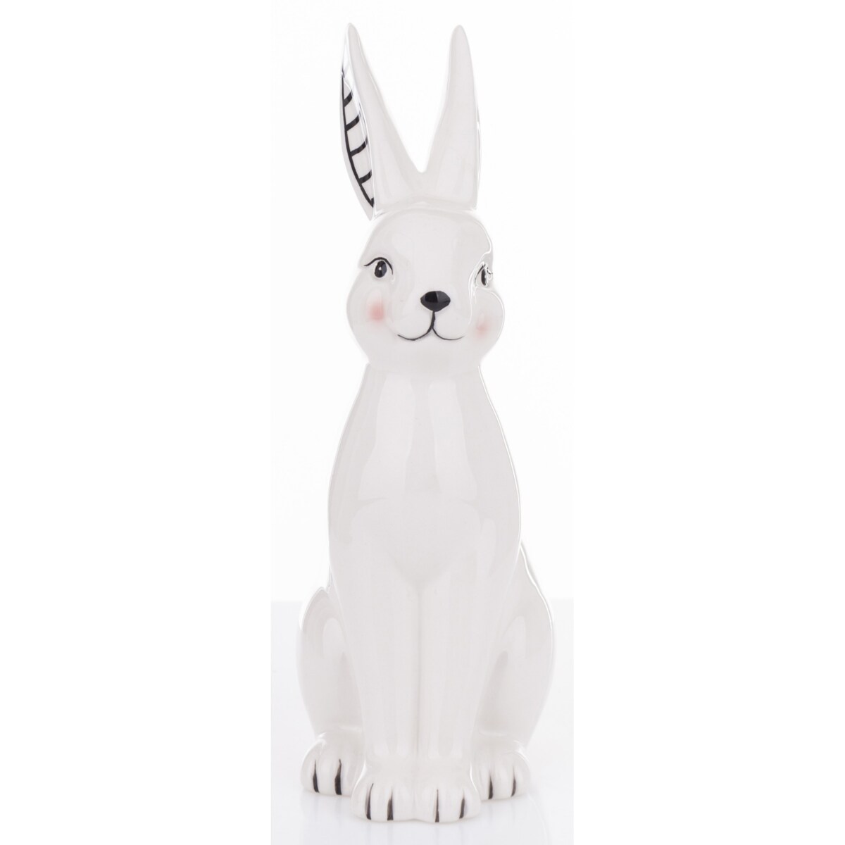 Dekoracja - biały królik z prążkowanym uszkiem 23x9x11 cm