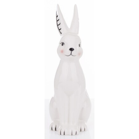 Dekoracja - biały królik z prążkowanym uszkiem 23x9x11 cm