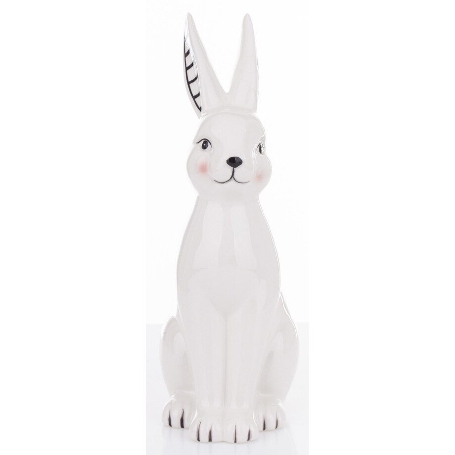 Dekoracja - biały królik z prążkowanym uszkiem 23x9x11 cm