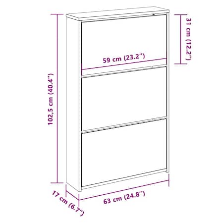 vidaXL Szafka na buty z 3 półkami i lustrem, kolor dębu 63x17x102,5 cm