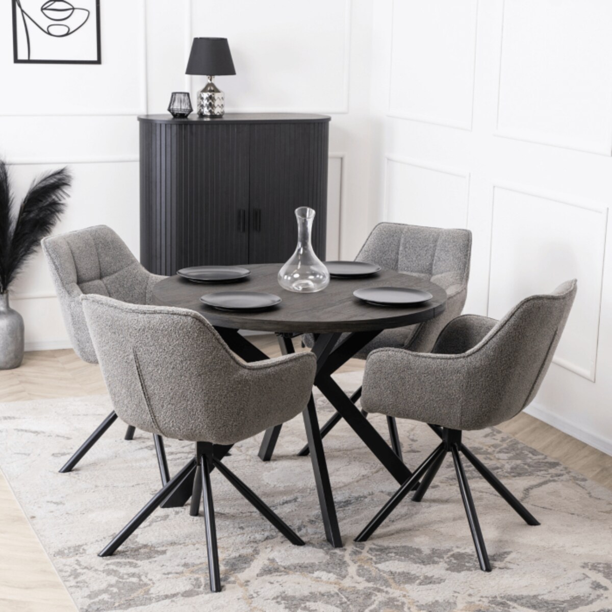 Krzesło Tapicerowane Obrotowe PEONY Kubełkowe Szare Do Jadalni Salonu Loft