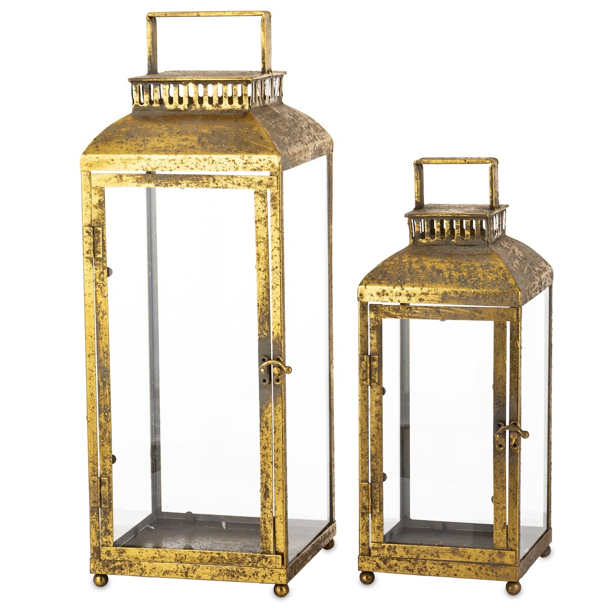 Lampion metalowy ze szkłem 2 szt. stare złoto