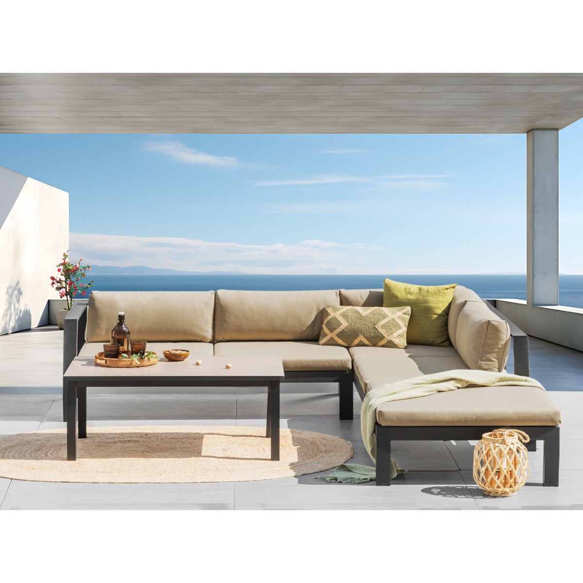 Duży zestaw wypoczynkowy dla 5 osób Aluminium Piaskowy MESSINA