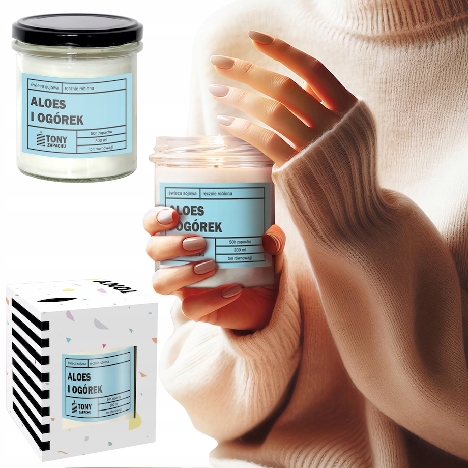 Naturalna świeca zapachowa sojowa w słoiku zapach ALOES I OGÓREK na prezent