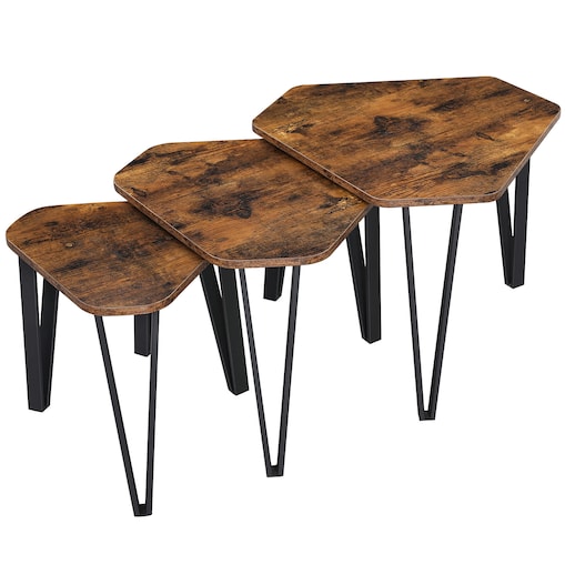 Stoliki 3Szt Rustykalny Brąz, Czarny