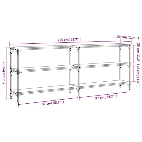 vidaXL Stolik konsolowy Sonoma Oak 200x29x75 cm Drewno konstrukcyjne