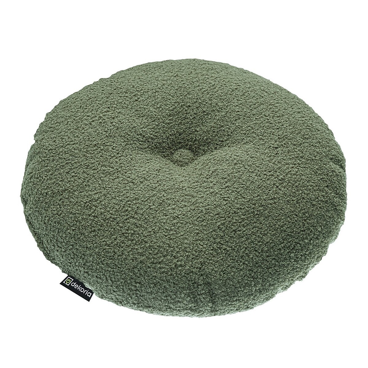 Poduszka okrągła z guzikiem, zielona bukla, ⌀37 cm, Boucle Teddy