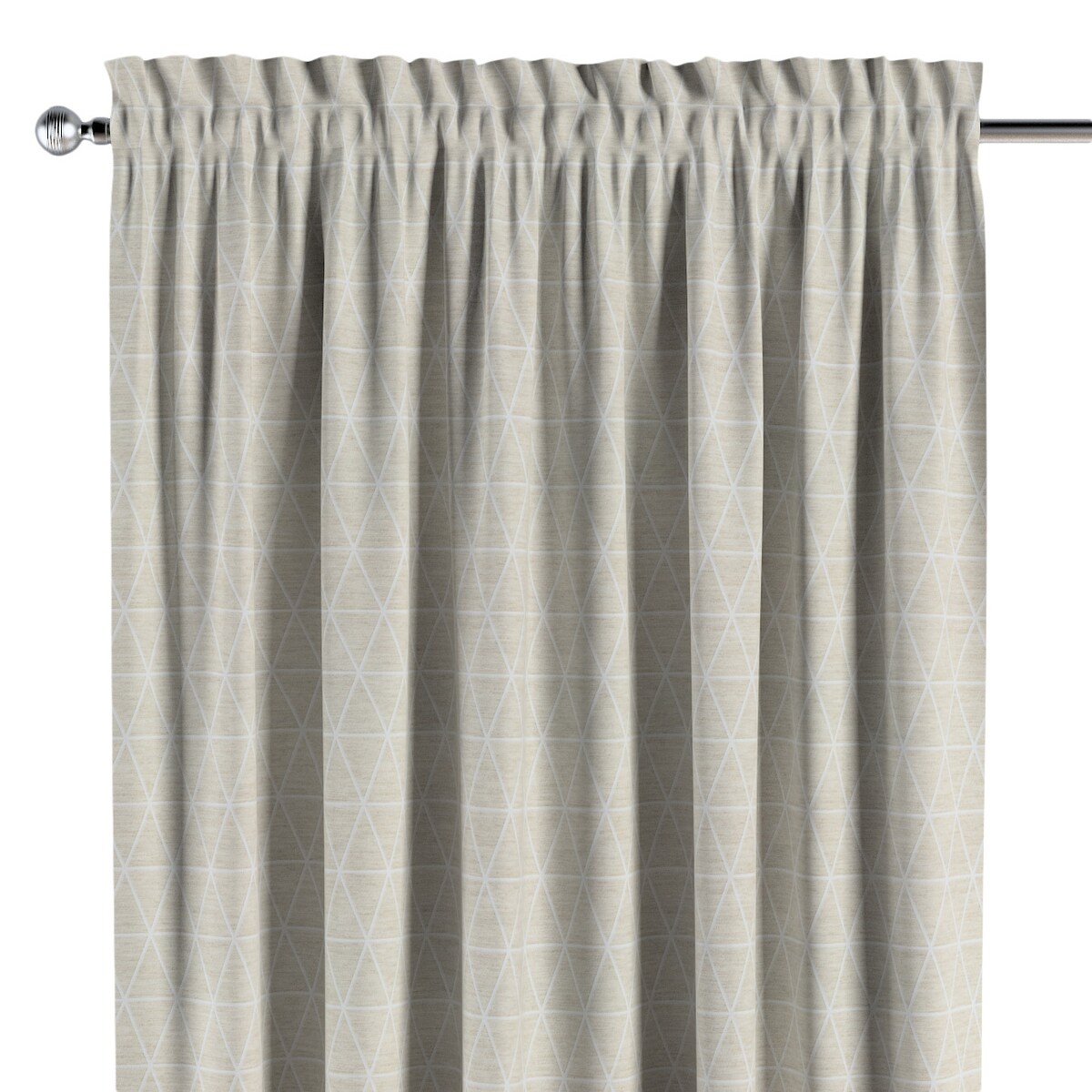 Zasłona na kanale z grzywką 1 szt. 130x245 trójkąty na beżowo-lnianym tle