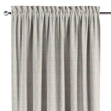 Zasłona na kanale z grzywką 1 szt. 130x245 trójkąty na beżowo-lnianym tle