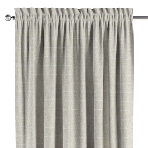 Zasłona na kanale z grzywką 1 szt. 130x245 trójkąty na beżowo-lnianym tle