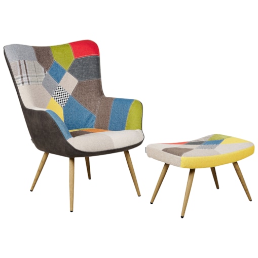 Fotel z podnóżkiem patchwork wielokolorowy VEJLE