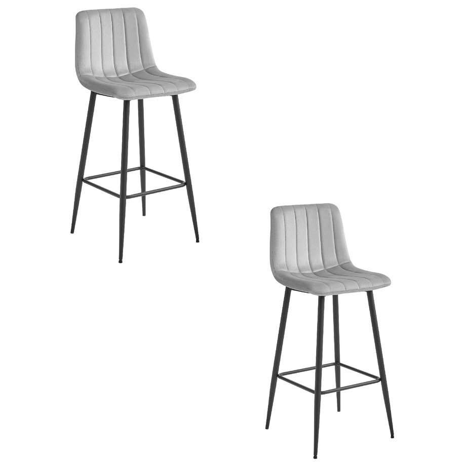 Hoker Do Jadalni Kuchni Baru Wysoki Pozza - Aksamit Srebrno-Szary / Nogi Czarne X 2