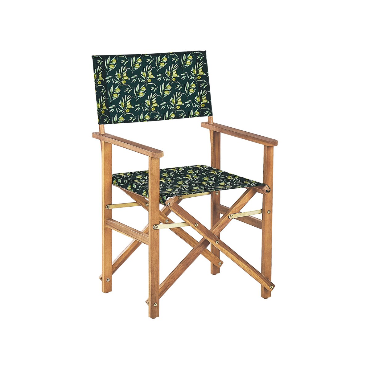 Zestaw 2 krzeseł ogrodowych akacjowy jasne drewno z białym / wzór w oliwki CINE