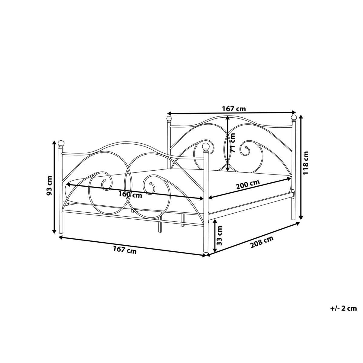 Łóżko metalowe 160 x 200 cm białe DINARD