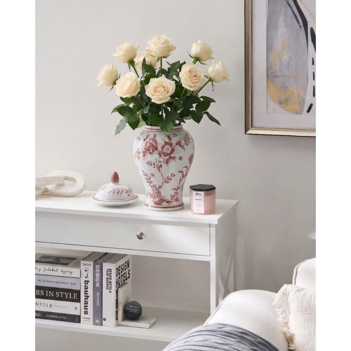 Wazon z pokrywką SEWILLA Porcelana 38 cm Czerwony/ biały