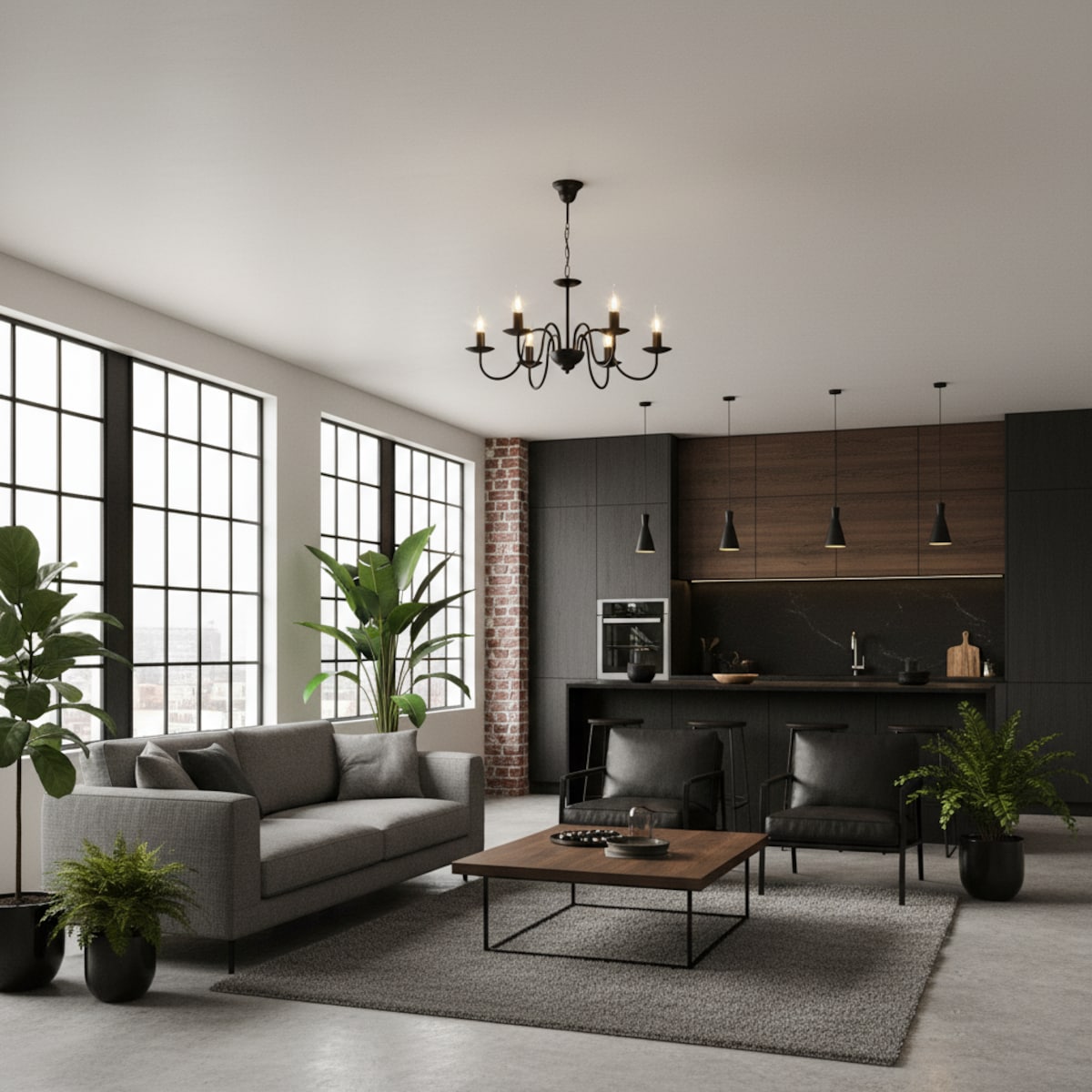 czarna lampa wisząca edylit 6 punktowa loft do salonu