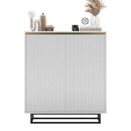 Komoda Glamour Szafka RTV Biały MAT ryflowane fronty czarny stelaż 110,8 cm