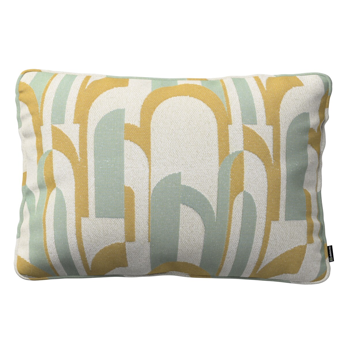 Poszewka Gabi na poduszkę prostokątna 60x40 miętowo-żółte wzory na kremowym tle