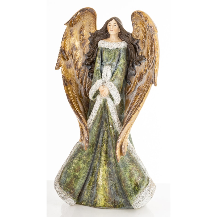 Dekoracja - anioł z dużymi złotymi skrzydłami 31,5x16,5x12,5 cm MALAIK