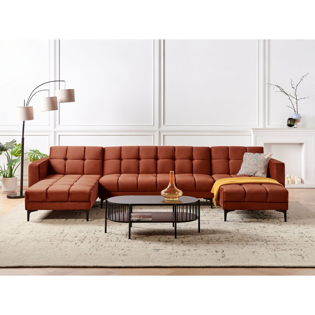 Sofa w kształcie U ALNES Jasnoczerwony Welur Symetryczny
