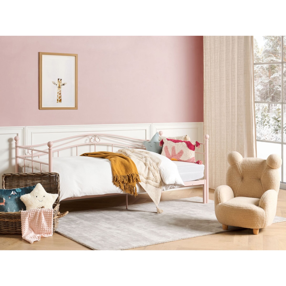 Łóżko 90 x 200 cm metalowe ze stelażem pastelowy róż TULLE