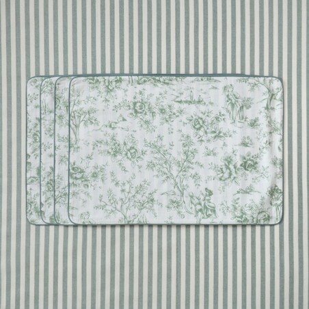 Podkładki dwustronne Toile de Jouy Green & Stripes - 4 sztuki