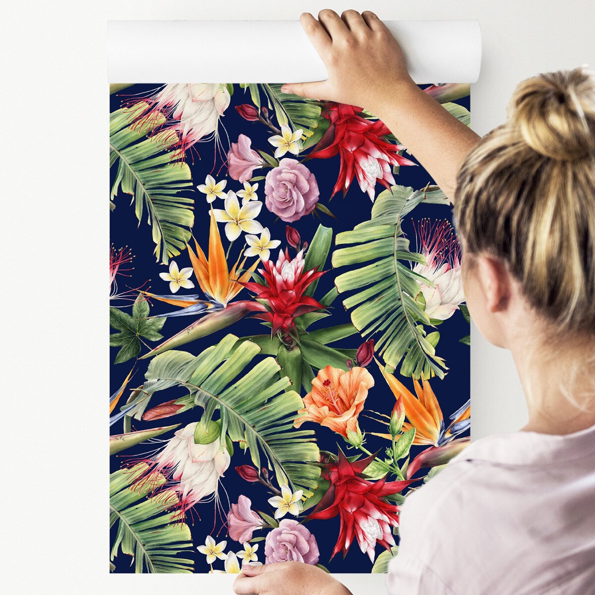 Tapeta TROPIKALNE Liście Kolorowe Kwiaty