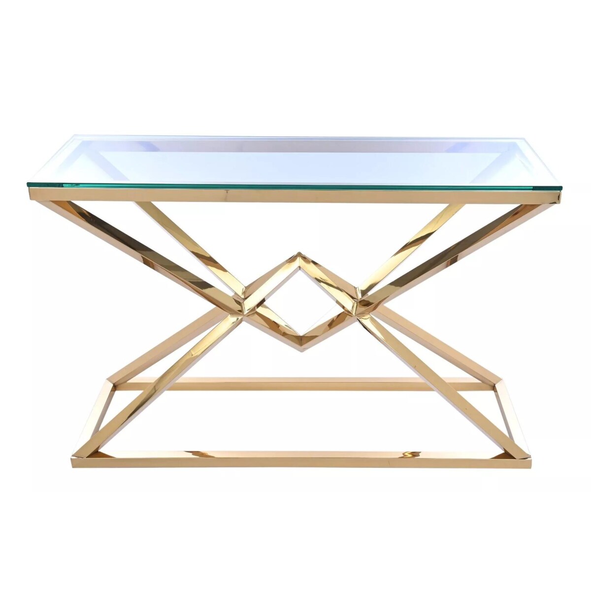 Konsola złota nowojorska Diament Glamour przeźroczysta szyba 120x40x80
