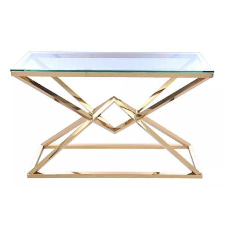 Konsola złota nowojorska Diament Glamour przeźroczysta szyba 120x40x80