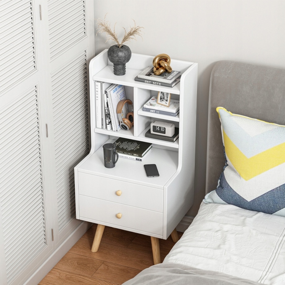 Szafka nocna stolik z 2 szufladami regał skandynawski sypialni salonu 81 cm