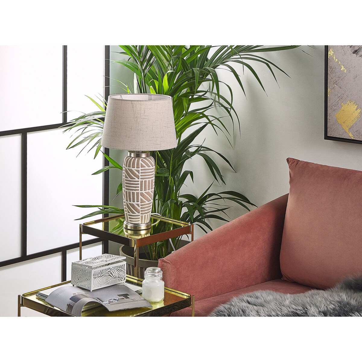 Lampa stołowa ceramiczna beżowa TRAISEN