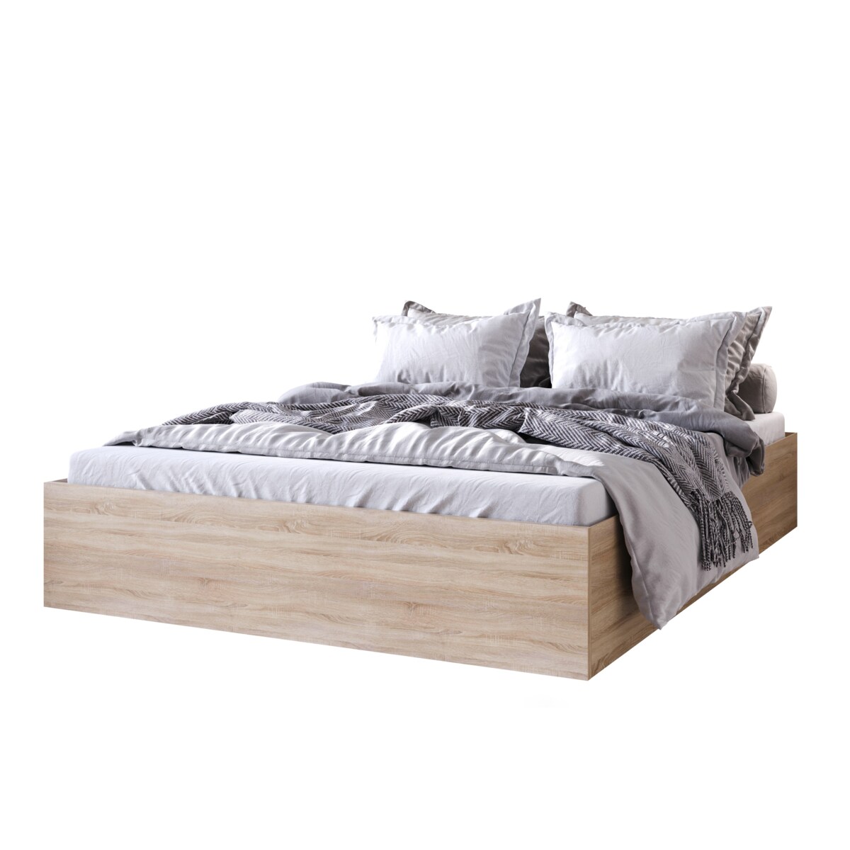 Łóżko sypialniane z płyty MOND 160x200 z pojemnikiem - dąb sonoma