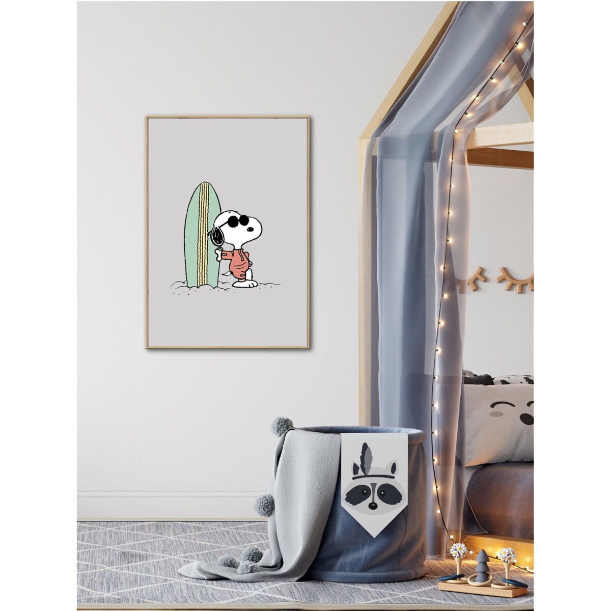 Poster Story, Plakat, Obraz - Snoopy z Deską Surfingową, wymiary 70 x 100 cm