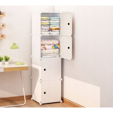 Szafa modułowa garderoba ubraniowa biała regał słupek zamknięty 4 półki