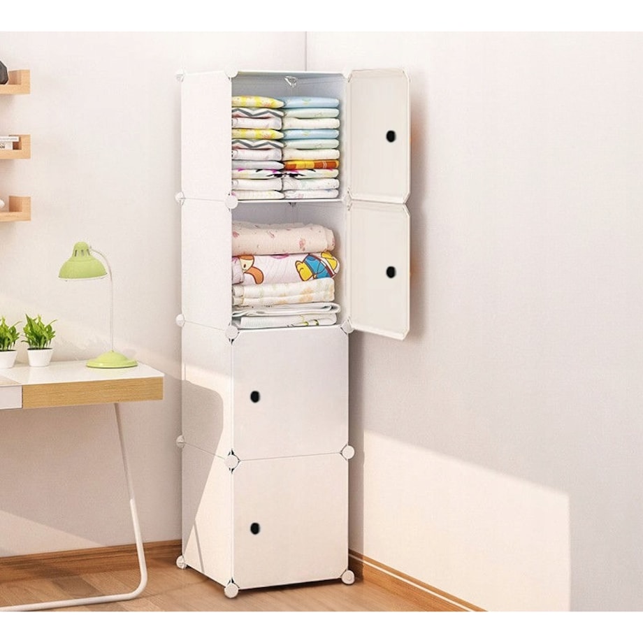 Szafa modułowa garderoba ubraniowa biała regał słupek zamknięty 4 półki