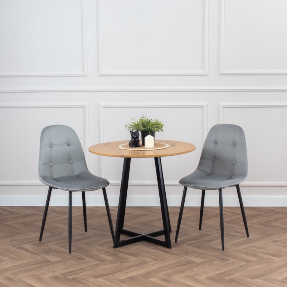 Krzesło tapicerowane welurowe pikowane do salonu jadalni szare z guzikami